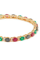 Tennis Bracelet, 14k Yellow Gold with Rubys, Blue Sapphires, Emeralds & Diamonds